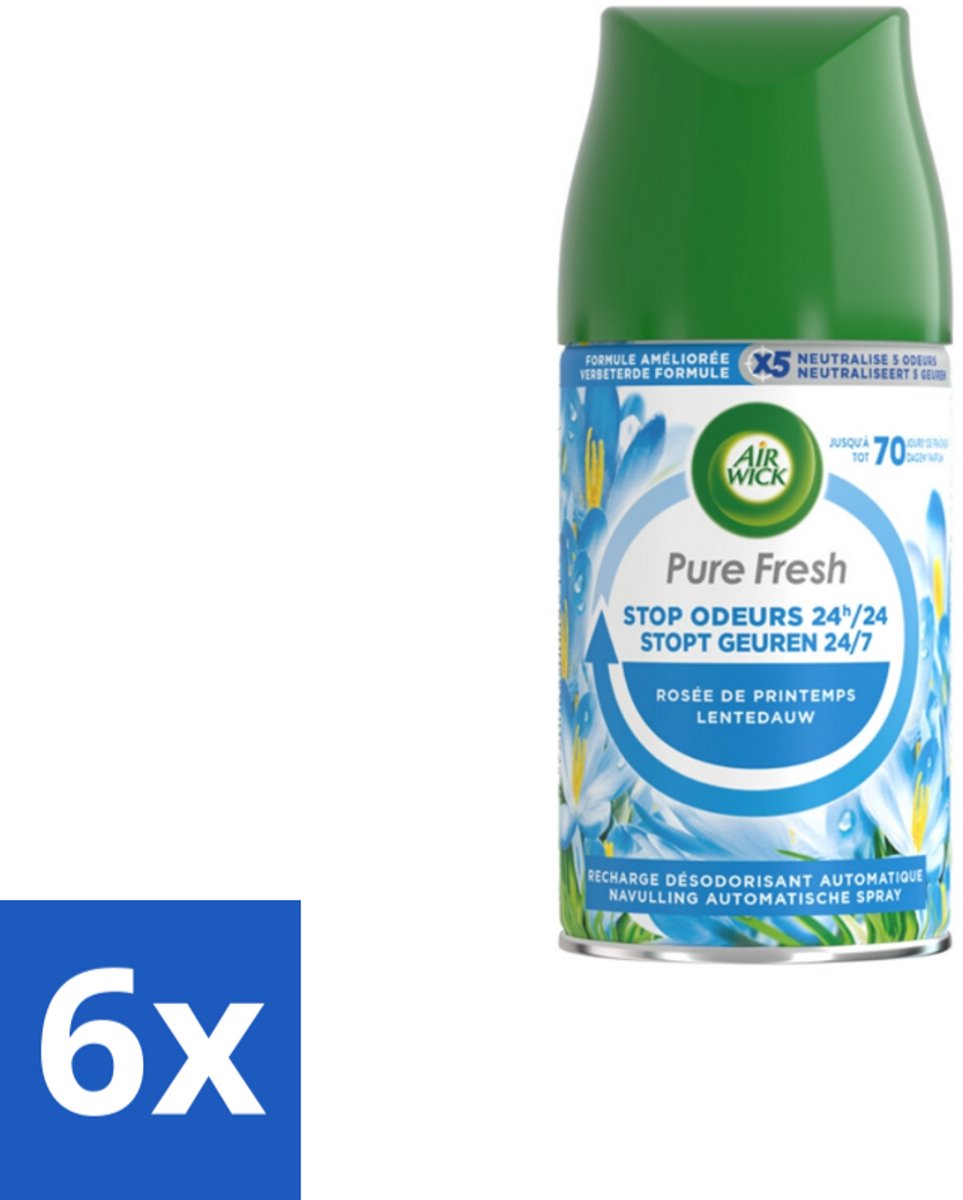 Air Wick Freshmatic Automatische Spray Luchtverfrisser Navulling Pure Fresh Lentedauw 250 ml - Voordeelverpakking - 6 stuks