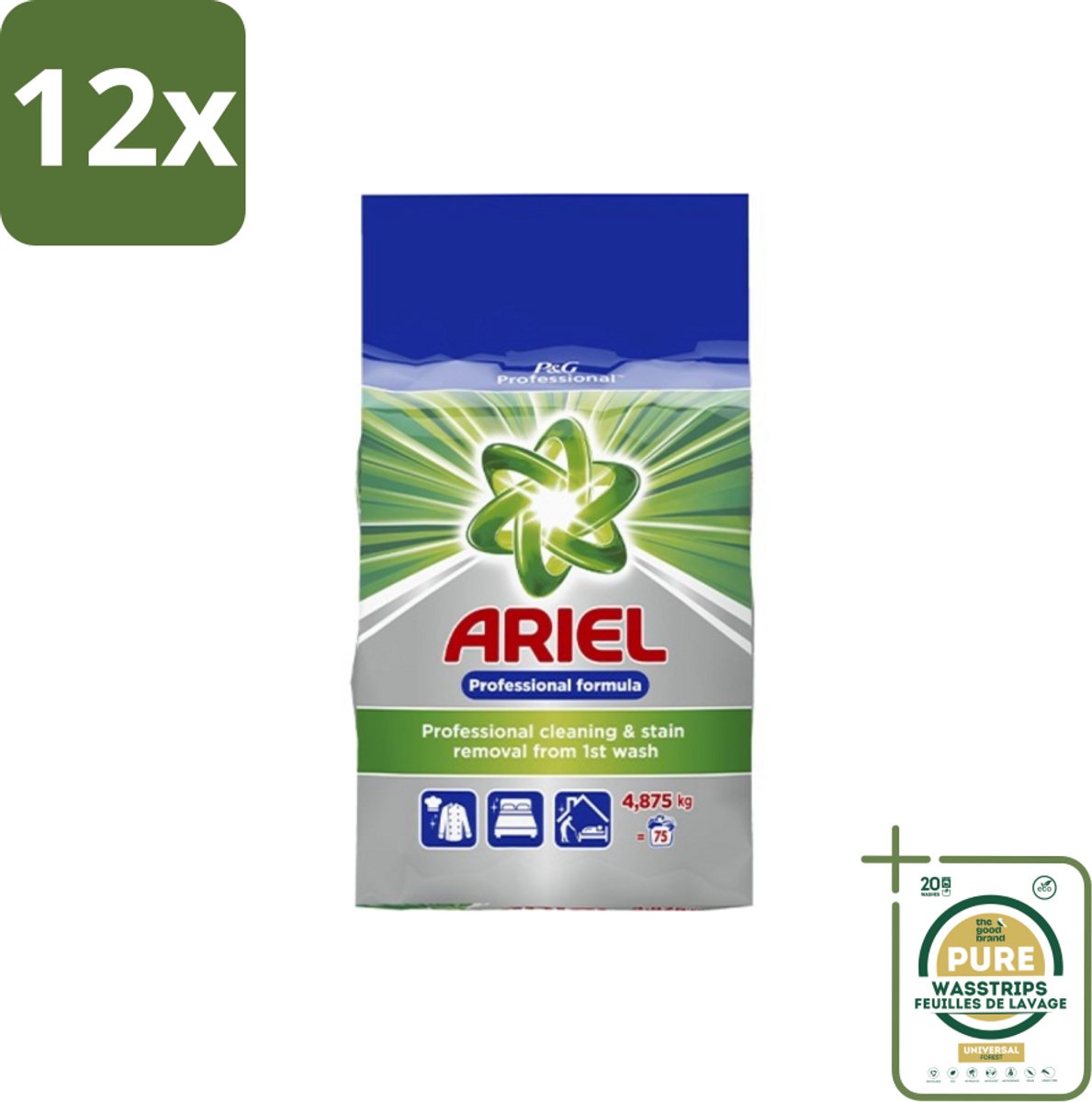 Ariel – Waspoeder Professional – Original – 4,8 kg – 75 wasbeurten - Voordeelverpakking - 12 stuks - Professioneel Wasmiddel - Actilift Waspoeder