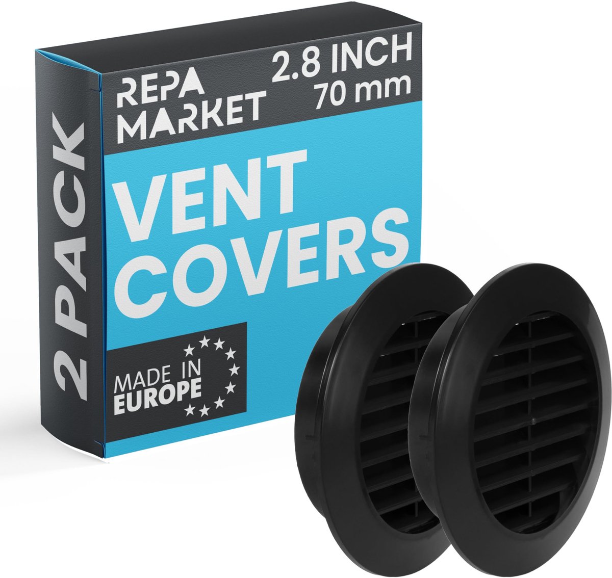 Repa Market 70mm 2 Stuks Zwart Rond Ventilatierooster met Insectenwering - ShopVlot