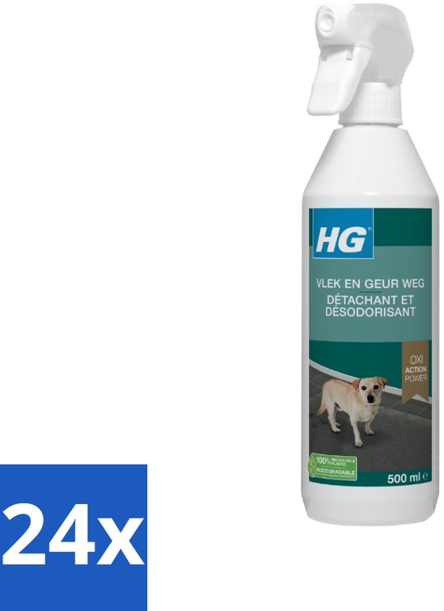 24 x HG - Vlek & Geur Weg Spray - Hond - Oxi Action Power - Hardnekkige Werking - 500 ml - Honden Vlekken - Hondengeur - Vlekkenverwijderaar - Geur Neutralisator - Tapijt Schoonmaken