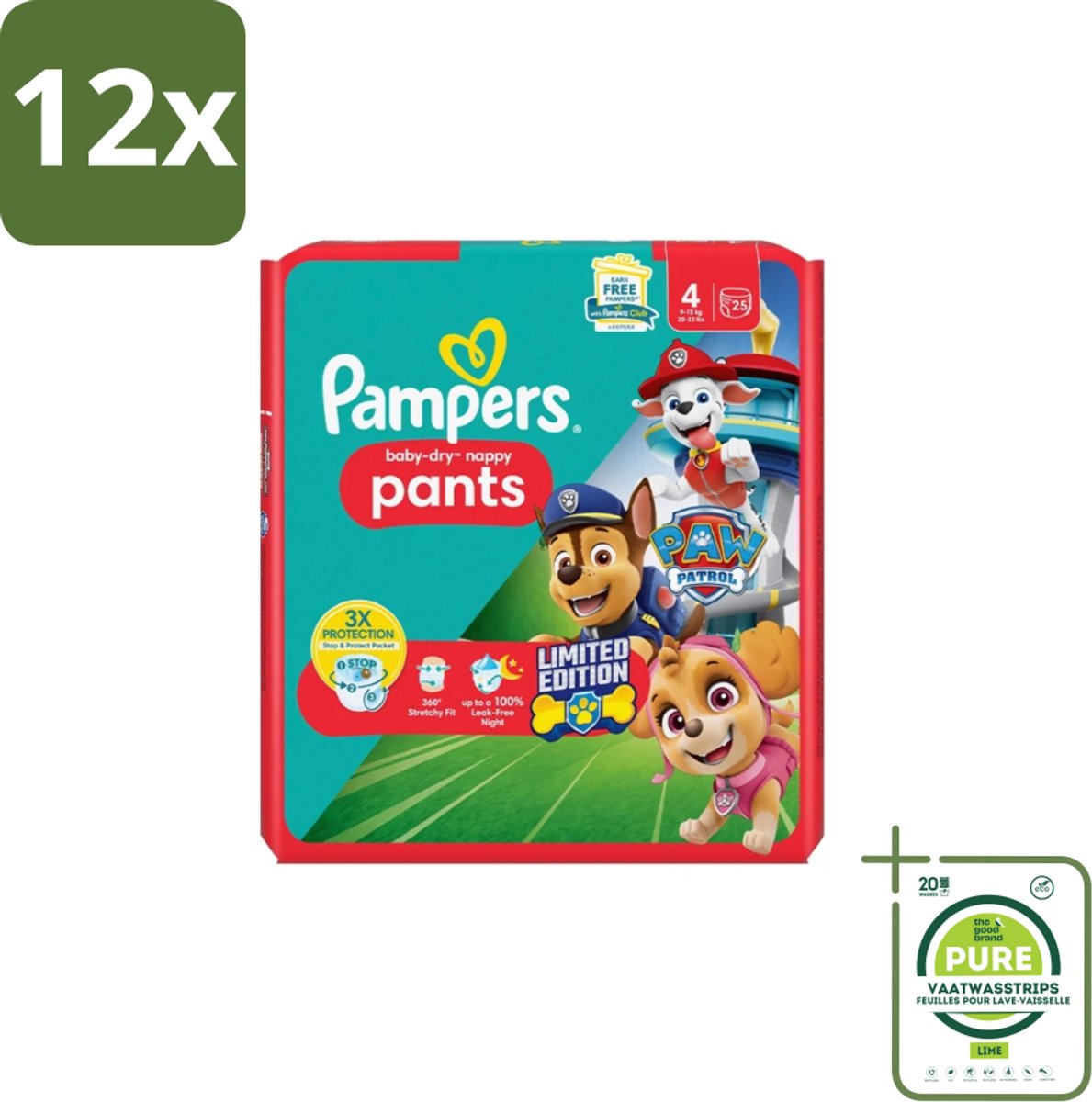Pampers – Luierbroekjes – Baby Dry Pants Paw Patrol Maat 4 – 25 Luiers - Voordeelverpakking - 12 stuks - Baby luier - Luierbroek