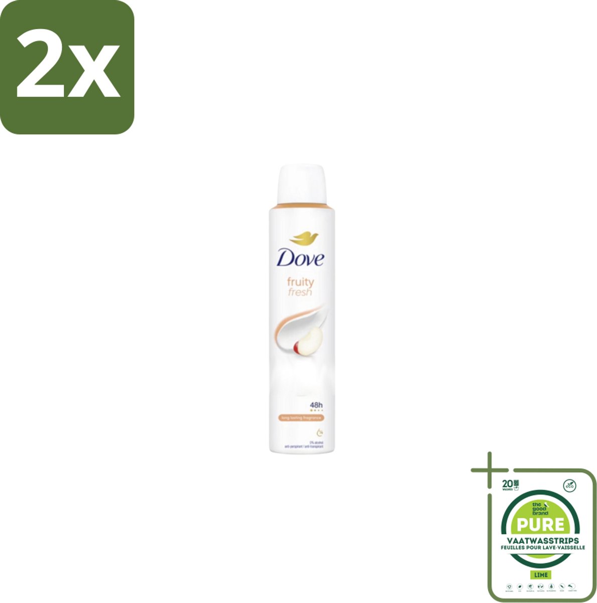 Dove – Deodorant Spray – Fruity Fresh – 200 ml - Voordeelverpakking - 2 stuks - Anti-transpirant spray - Zweetgeur