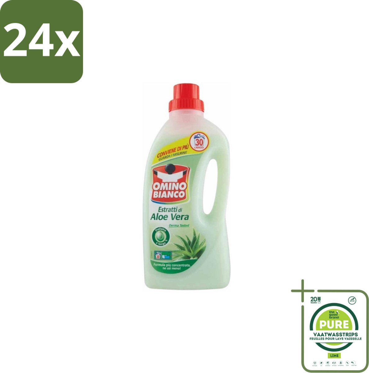 Omino Bianco – Vloeibaar Wasmiddel – Aloë Vera – 1500 ml - Voordeelverpakking - 24 stuks - Wasmiddel - Aloë vera