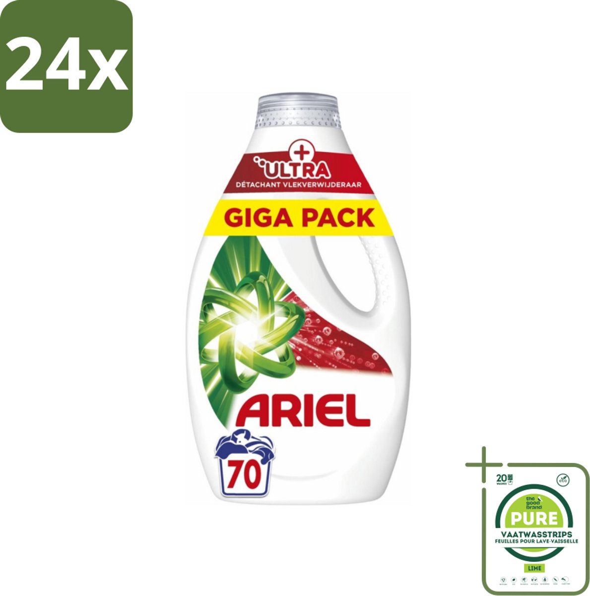 Ariel – Vloeibaar Wasmiddel – Ultra Vlekverwijderaar – 3150 ml – 70 wasbeurten - Voordeelverpakking - 24 stuks - Vlekverwijderaar - Wasmiddel
