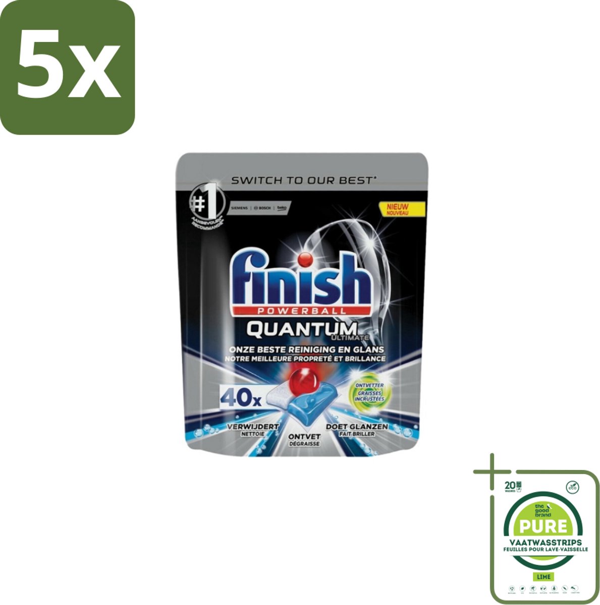 5 x Finish – Vaatwastabletten – Quantum Ultimate Ontvetter – 40 Capsules - Grootverpakking - Vaatwas - Vaatwas Tablet - Ontvetter - Vaatwas Machine - Vaat Reinigen