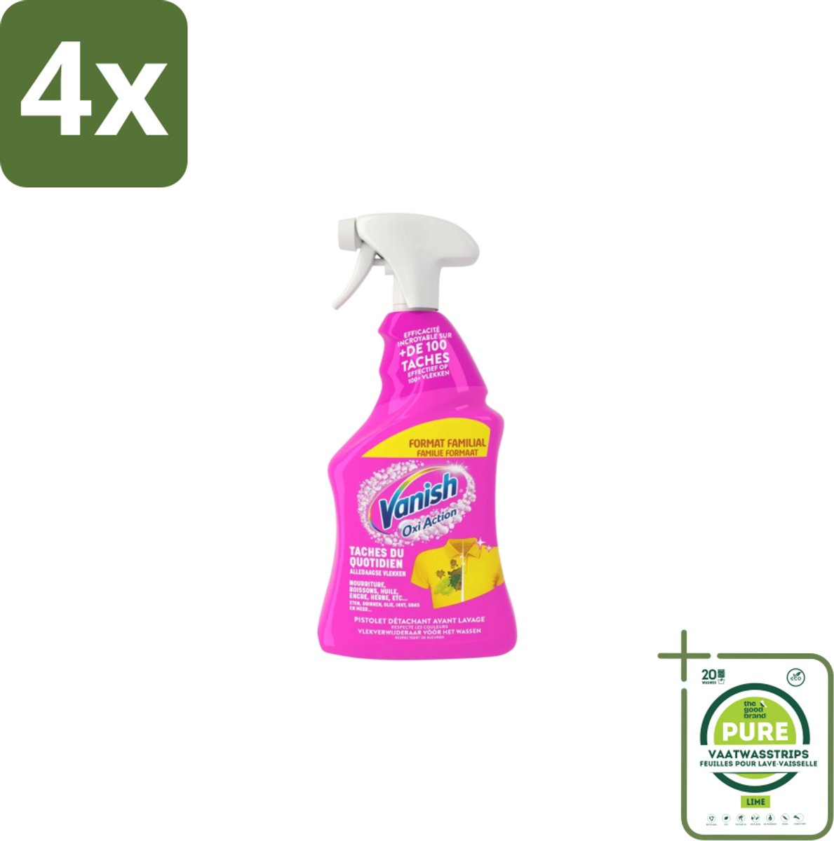 Vanish – Vlekverwijderaar Spray – Oxi Action 4-in-1 – 940 ml - Voordeelverpakking - 4 stuks - Vlekverwijderaar - Wasmiddel