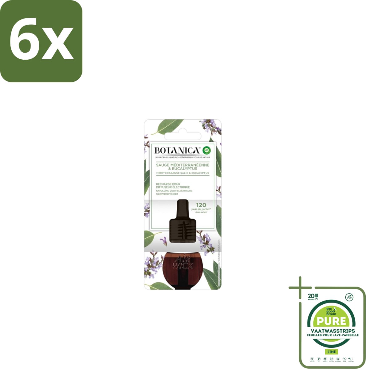 Air Wick – Navulling – Botanica Mediterrane Salie & Eucalyptus – 19 ml - Voordeelverpakking - 6 stuks - Natuurlijke geur - Salie en eucalyptus