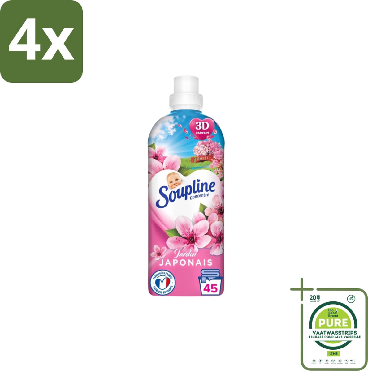 Soupline – Wasverzachter – Japanse Tuin – 950 ml - Voordeelverpakking - 4 stuks - Wasverzachter - Wasgoed