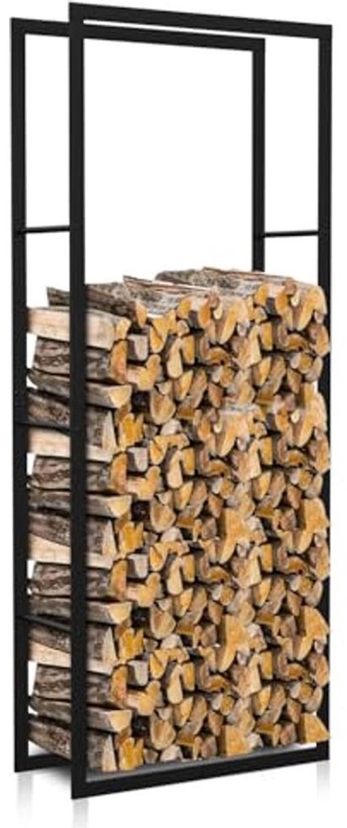 Brandhoutrek voor buiten 150 x 60 x 25 cm - Stabiele metalen houtopslag in zwart