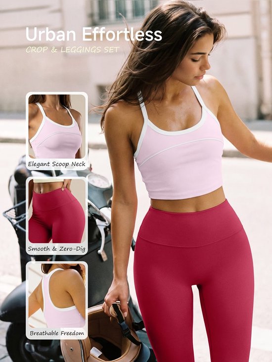 Currero Pilates Pak Dames - Yoga - Buttshaper - Gym - Fitness - Butt Lift - Bil Vergrotend - Heup Liftend - Yogakleding - Roze + Rood L — afbeelding 2
