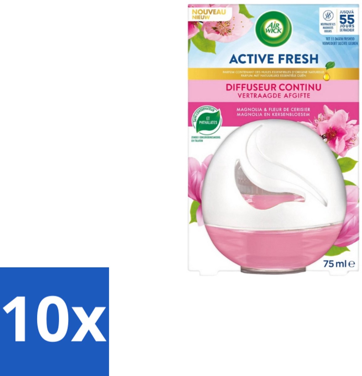 10 x Air Wick – Luchtverfrisser – Deco Sphere Magnolia & Kersenbloesem – 75 ml - Luchtverfrisser - Geur - Bloemige Geur - Magnolia - Kersenbloesem