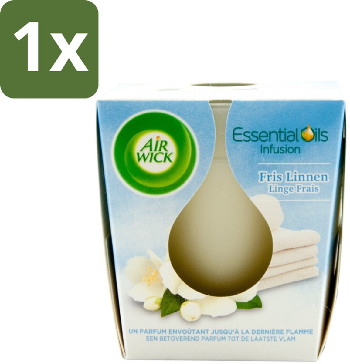 1 x Air Wick – Geurkaars – Fris Linnen met Essentiële Oliën – 105 g - Geurkaars - Fris Linnen - Essentiële Oliën - Sfeer In Huis - Warme Sfeer
