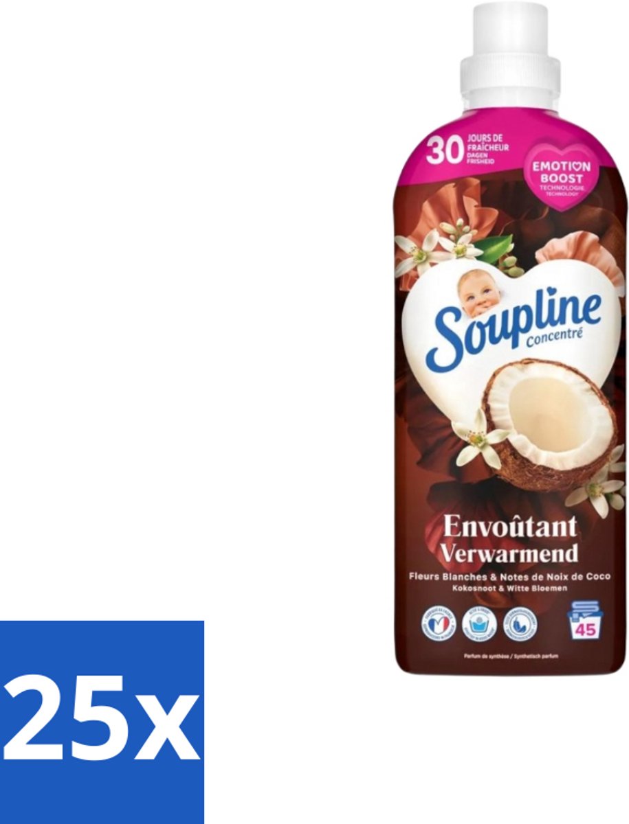 25 x Soupline – Wasverzachter – Verwarmende Kokosnoot & Witte Bloemen – 950 ml - Wasverzachter - Kokosnoot - Witte Bloemen - Warme Geur - Wasgoed