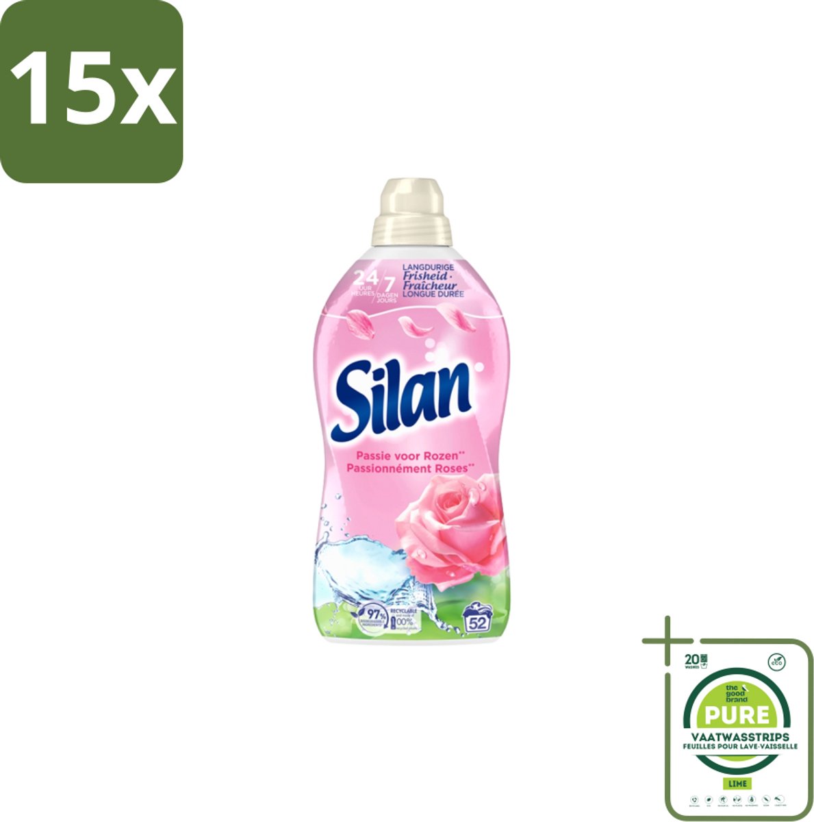 15 x Silan – Wasverzachter – Classic Pink Passie voor Rozen – 1144 ml - Grootverpakking - Wasverzachter - Roze Geur - Wasgoed Verzachter - Kleding Verzachter - Statische Elektriciteit