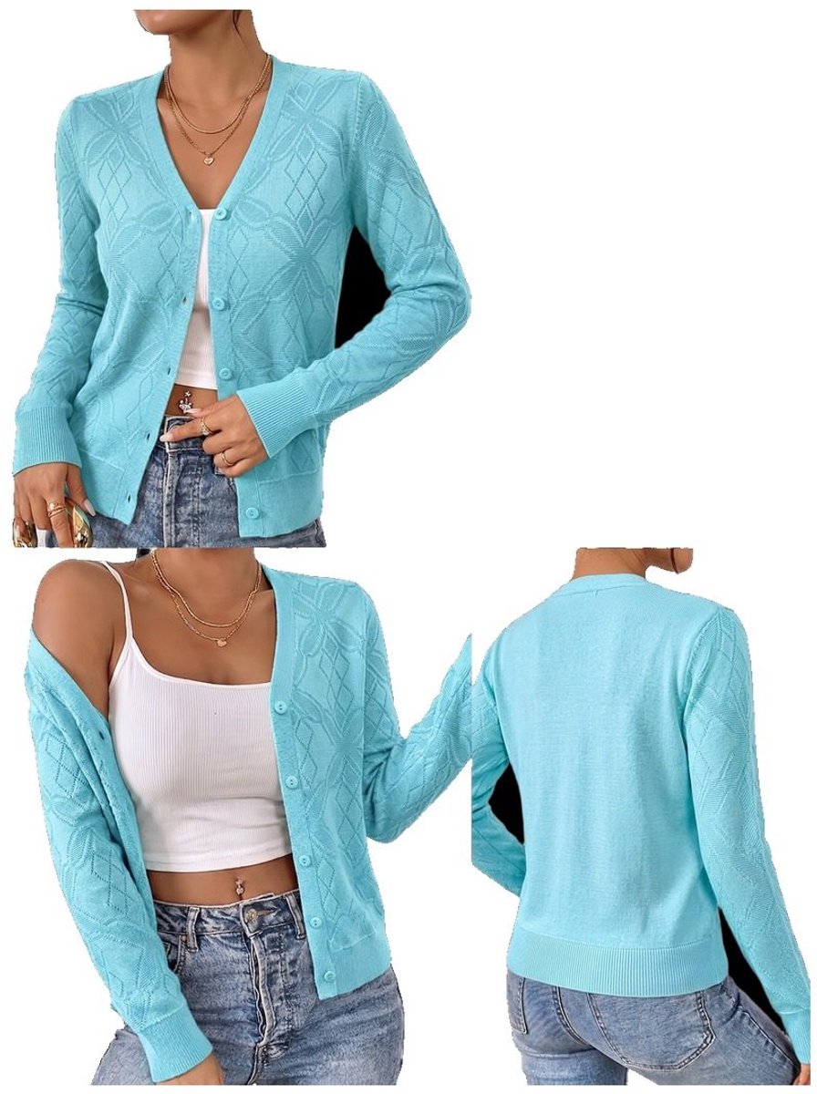 Currero Cardigan Dames Vest Vrouwen Met Knopen Volwassenen Warm Gebreid Vest Long Lichtblauw