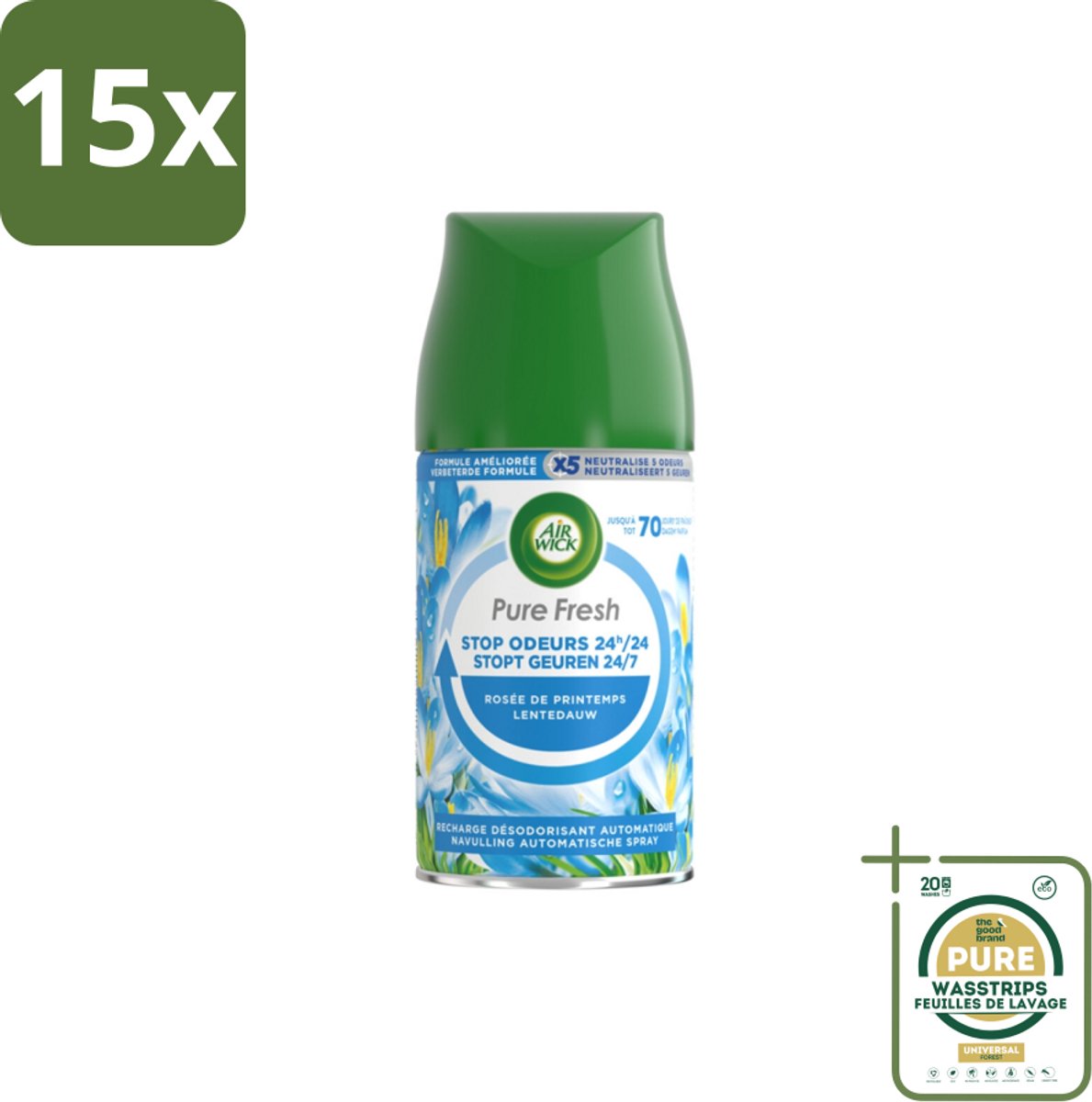 15 x Air Wick Freshmatic Automatische Spray Luchtverfrisser Navulling Pure Fresh Lentedauw 250 ml - Grootverpakking - Lentedauw - Geur - Parfum - Geurverspreiding - Geurneutralisatie