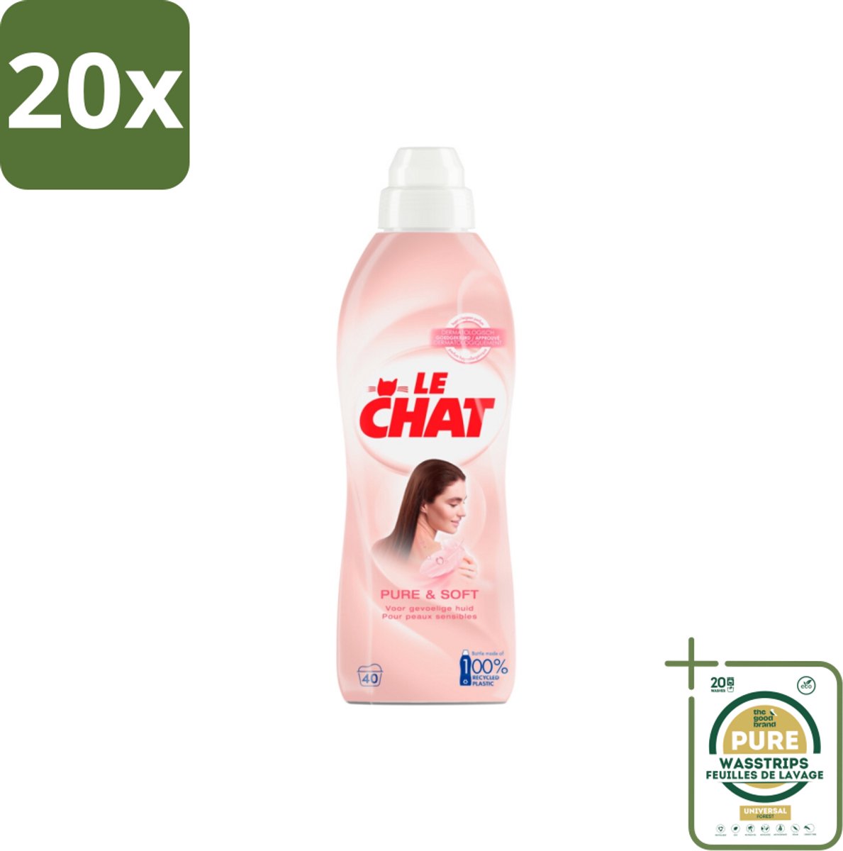 20 x Le Chat Wasverzachter Pure & Soft 40 Wasbeurten 880 ml - Grootverpakking - Wasverzachter - Hypoallergen - Huidvriendelijk - Wasgoed Verzachter - Babykleding