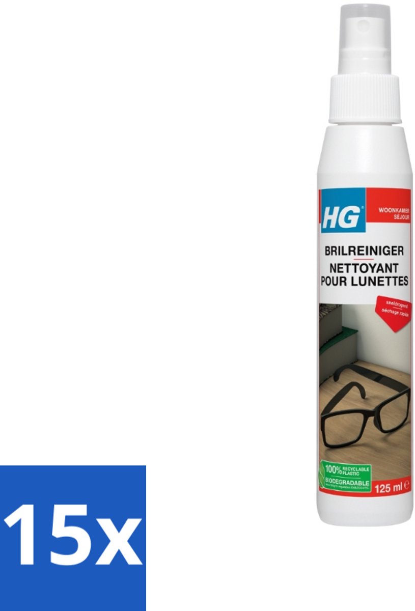 15 x HG Brilreiniger 125 ml - Bril Reinigen - Glas Reinigen - Lenzen Reinigen - Brillen Reinigen - Vuil Verwijderen