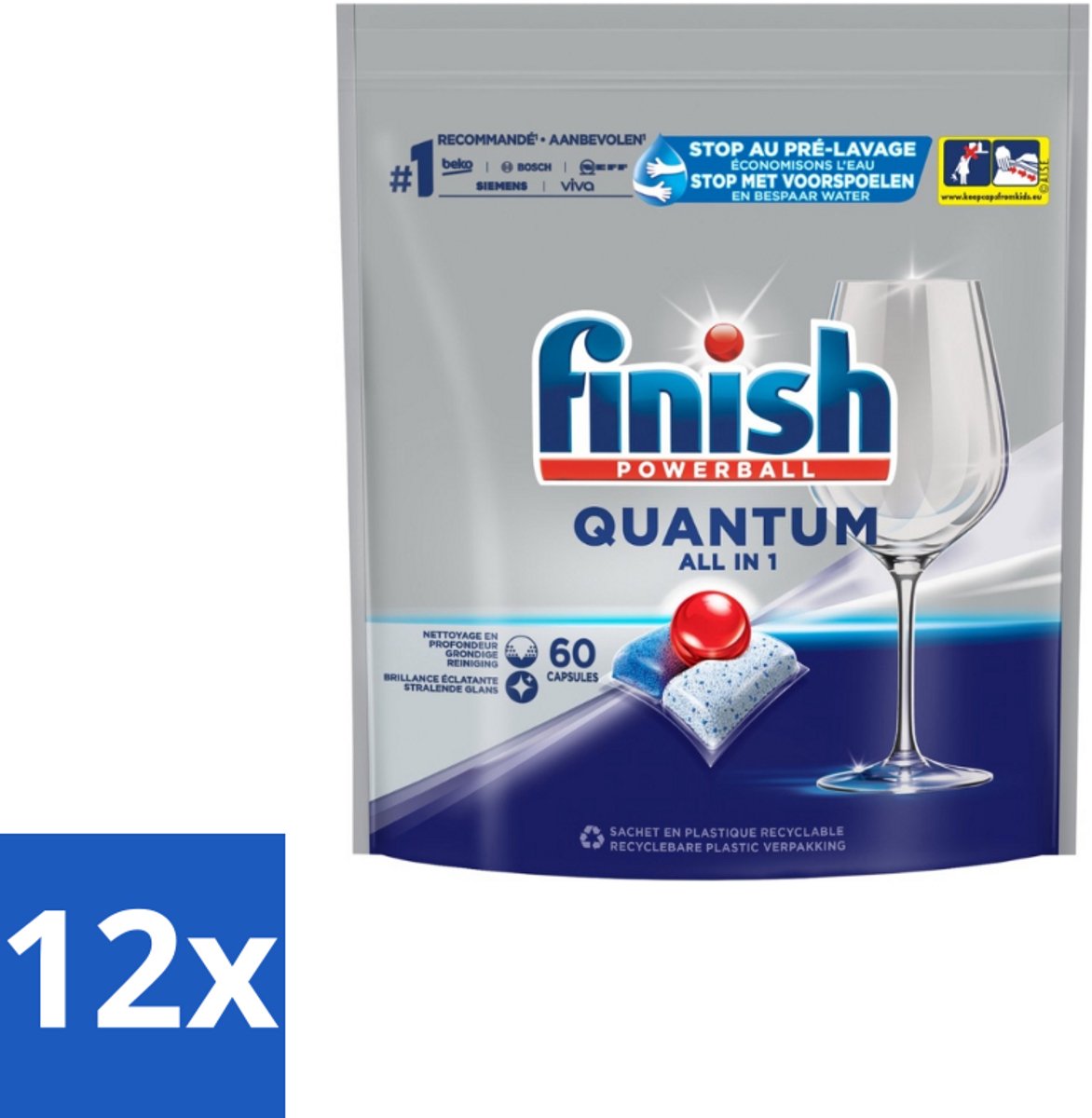 Finish – Vaatwastabletten – Quantum All-in-1 – 60 Capsules - Voordeelverpakking - 12 stuks