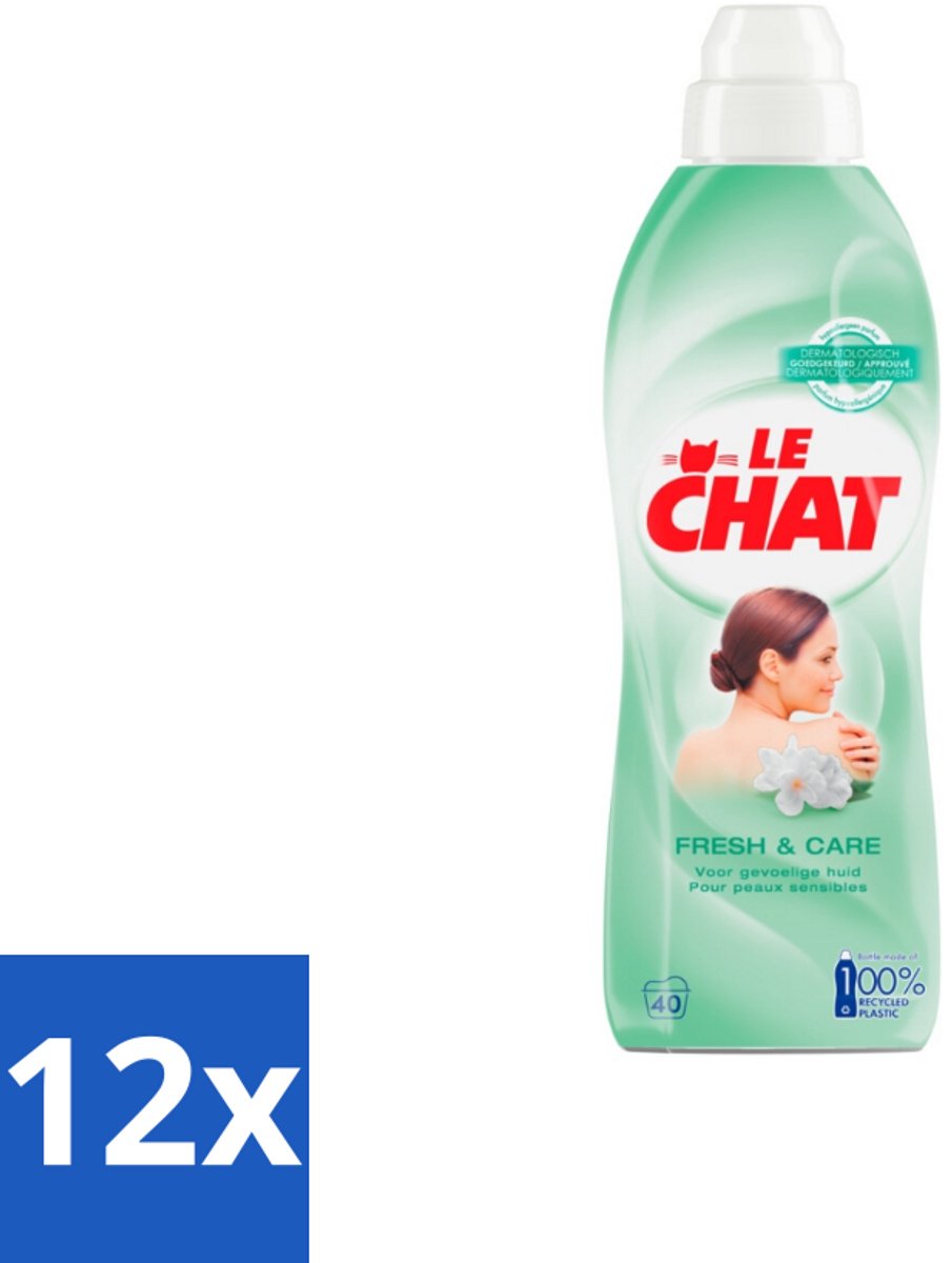 Le Chat Wasverzachter Fresh & Care 40 Wasbeurten 880 ml - Voordeelverpakking - 12 stuks