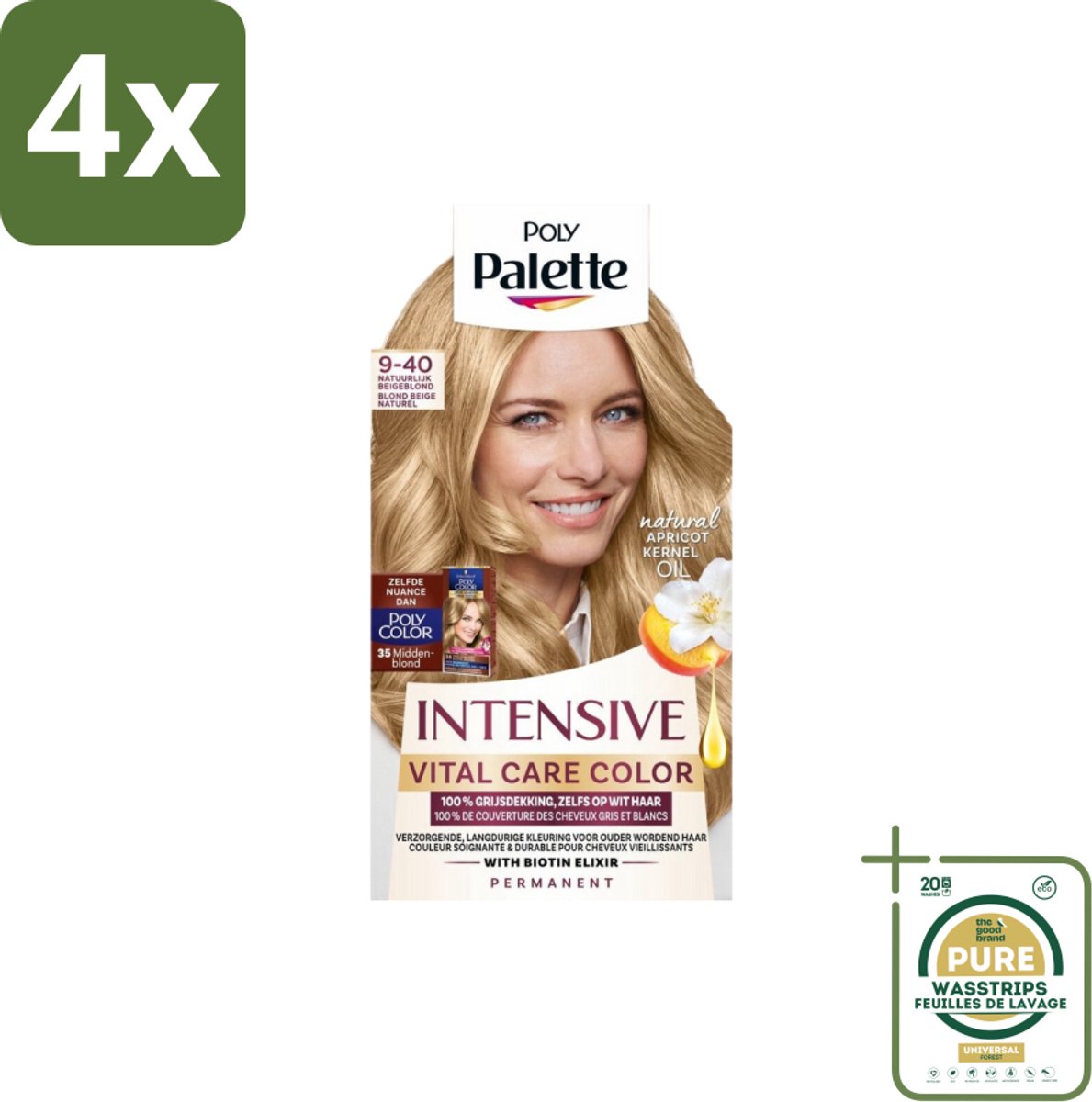 Poly Palette – Haarverf – 9-40 Natuurlijk Beigeblond – 115 ml - Voordeelverpakking - 4 stuks - Grijsdekking - Haarverzorging