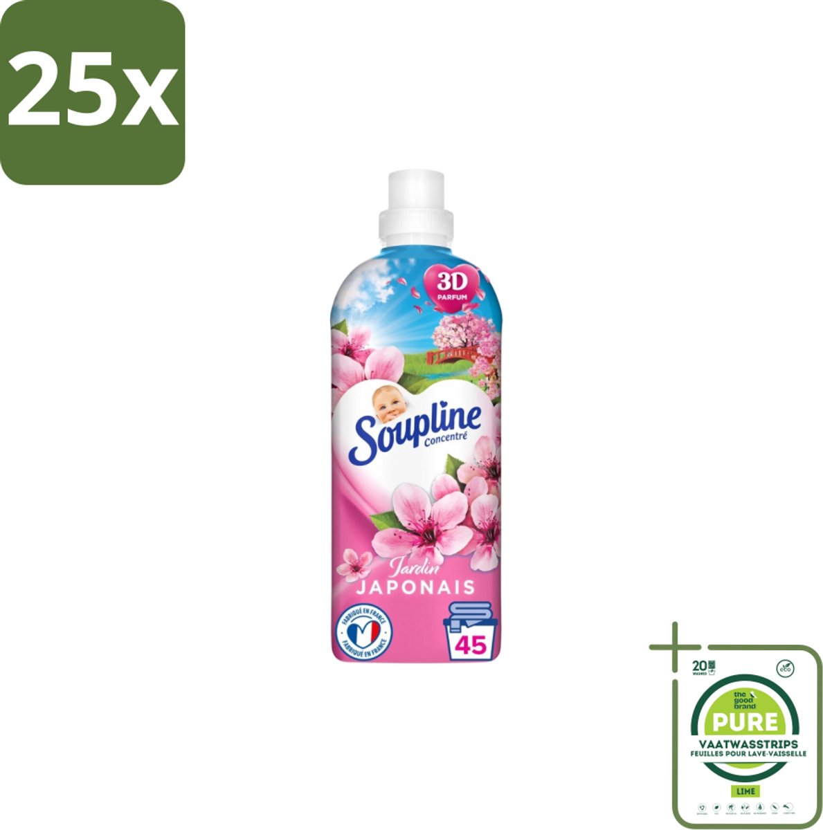 25 x Soupline – Wasverzachter – Japanse Tuin – 950 ml - Grootverpakking - Wasverzachter - Wasgoed - Zachte Wasgoed - Geur - Japanse Tuin