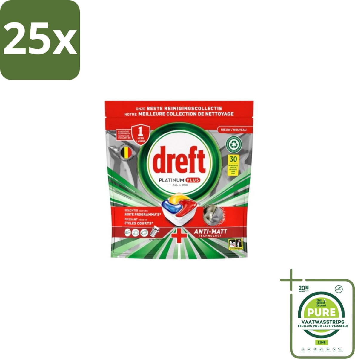 25 x Dreft – Vaatwastabletten – Platinum Plus All-in-One – Original – 30 Tabletten - Grootverpakking - Vaatwastabletten - Anti-dofheid - Glasbescherming - Machinezorg - Vaatwasser