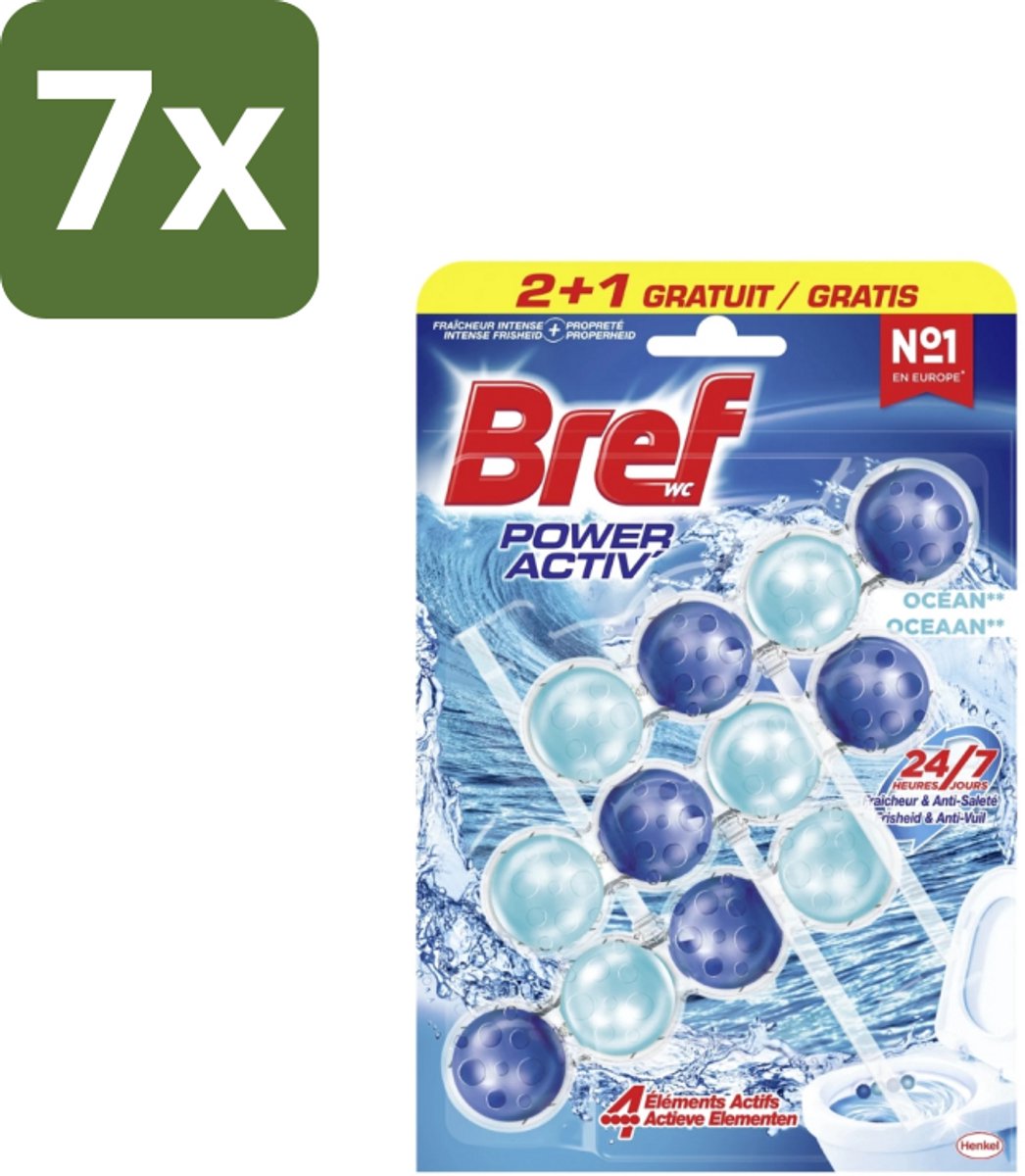 7 x Bref – Toiletblok – Power Aktiv Ocean – Multipack - Toiletblok Multipack - Anti-kalk Toiletblok - Frisse Toiletgeur - Krachtige Reiniging - Ocean Geur