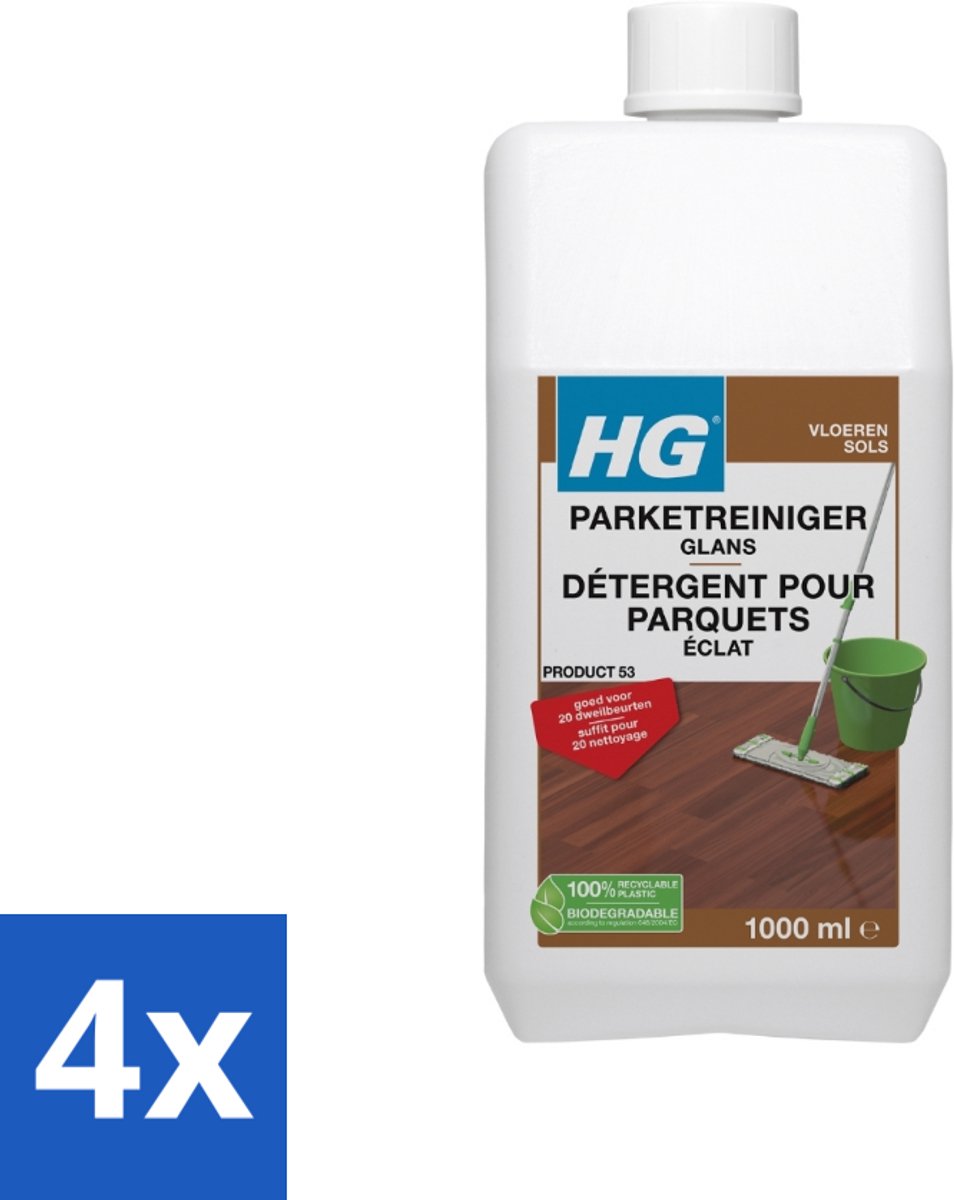 4 x HG Parketreiniger Glans 1 liter - Parketreiniger - Parketvloer - Glans - Dweilreiniger - Parketonderhoud