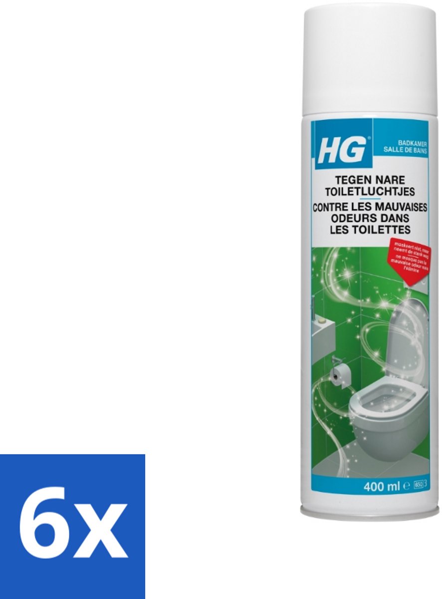 6 x HG Tegen Nare Toiletluchtjes 400 ml - Toiletluchtjes Neutraliseren - Luchtverfrissers - Badkamerschoonmaak - Milieuvriendelijke Schoonmaak - Biologisch Afbreekbare Schoonmaak