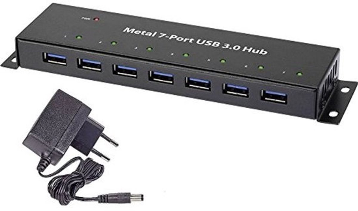 USB 3.2 Hub met 7 poorten voor Wandmontage - Metalen Behuizing