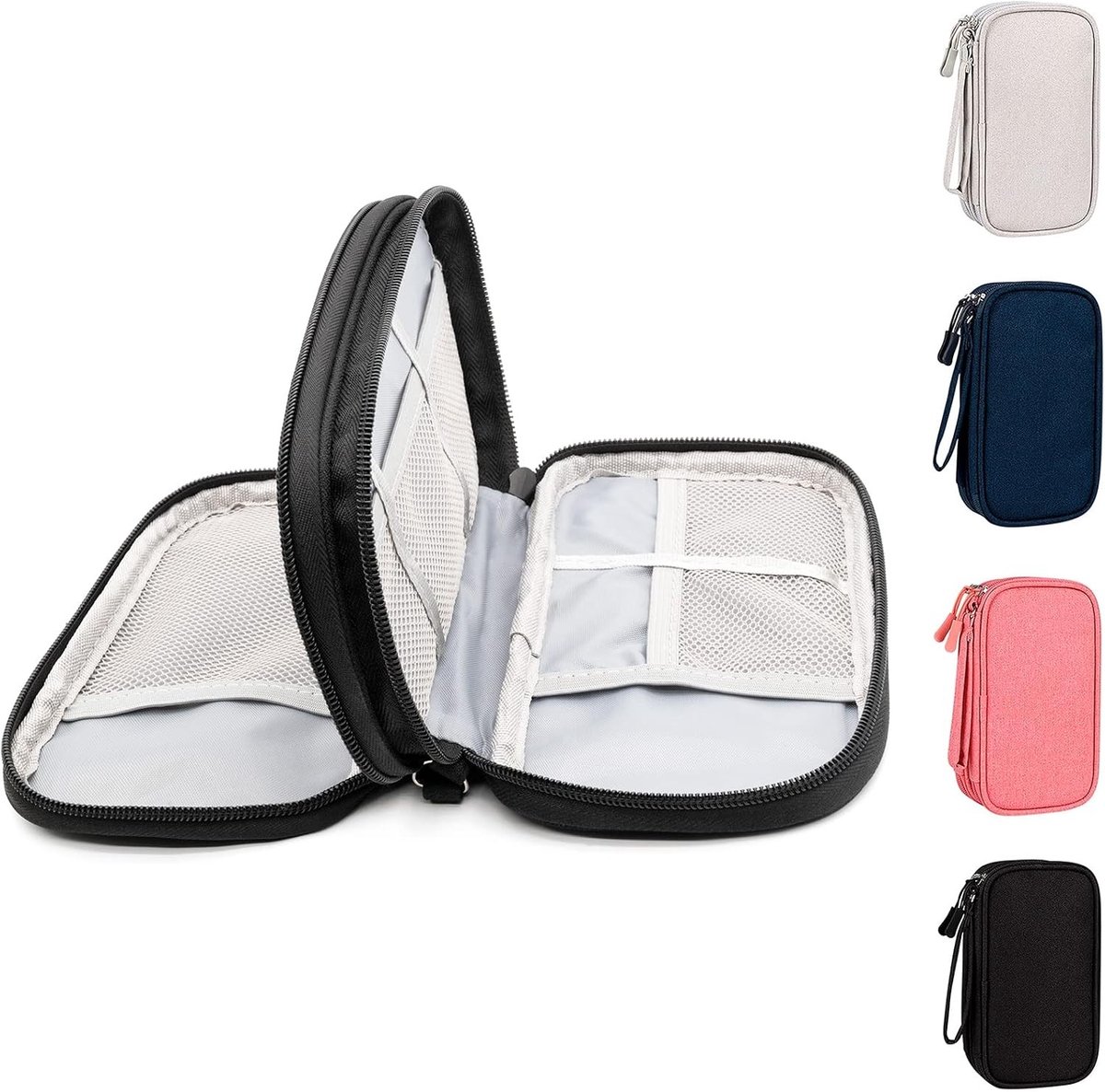 Waterdichte Kabel Organizer Tas, Dubbel Laags, Voor Hardeschijven en Elektronica, Reistassen voor Kabels en Accessoires, Zwart