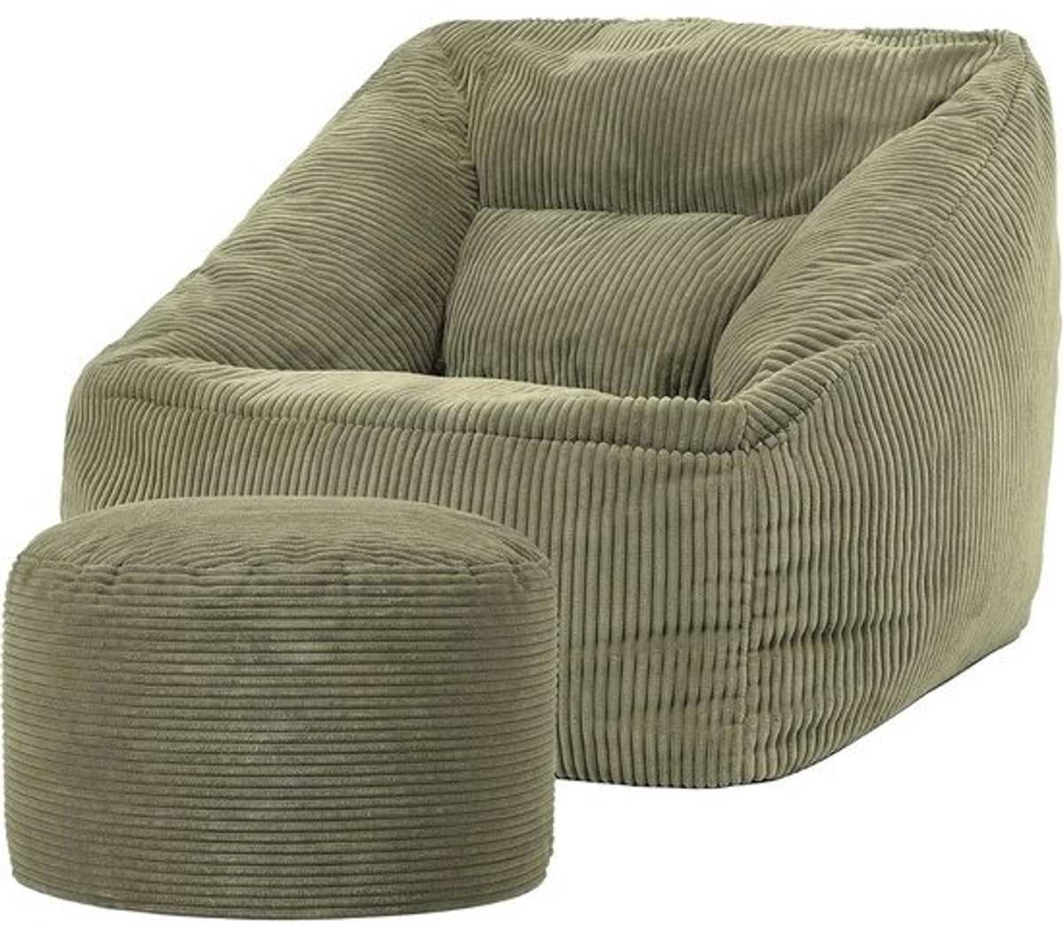 Zitzak met Hocker - Groene Corduroy Zitzak voor Volwassenen - Comfortabele Zetels voor Woonkamer en Slaapkamer