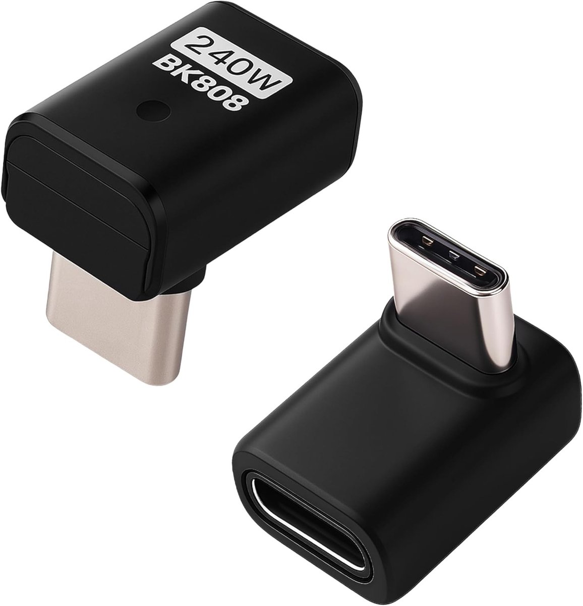 Set van 2 USB C Dattator 90 Graden Hoekig Rechts 240W 40Gbps Geschikt voor Laptop, Telefoon en Gaming Console