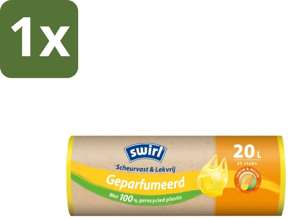 Swirl – Vuilniszakken 20 L – Handvat – Lemon & Melon Geparfumeerd – 25 zakken - 1 stuk