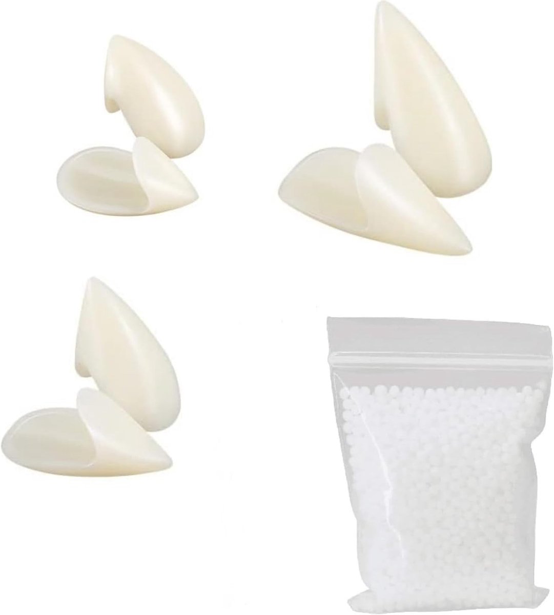 3 Paar Nep Vampier Tanden voor Halloween Kostuum - Cosplay Accessoires, Feest Props en Tandenvervanging in 4 Maten