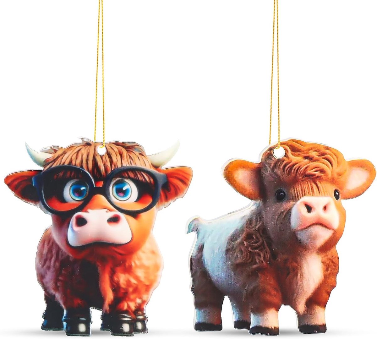 Hanging kerstdecoratie, 2 stuks, schattige cartoon koe, auto hanger, creatieve cadeau-ideeën, sfeervolle woninginrichting