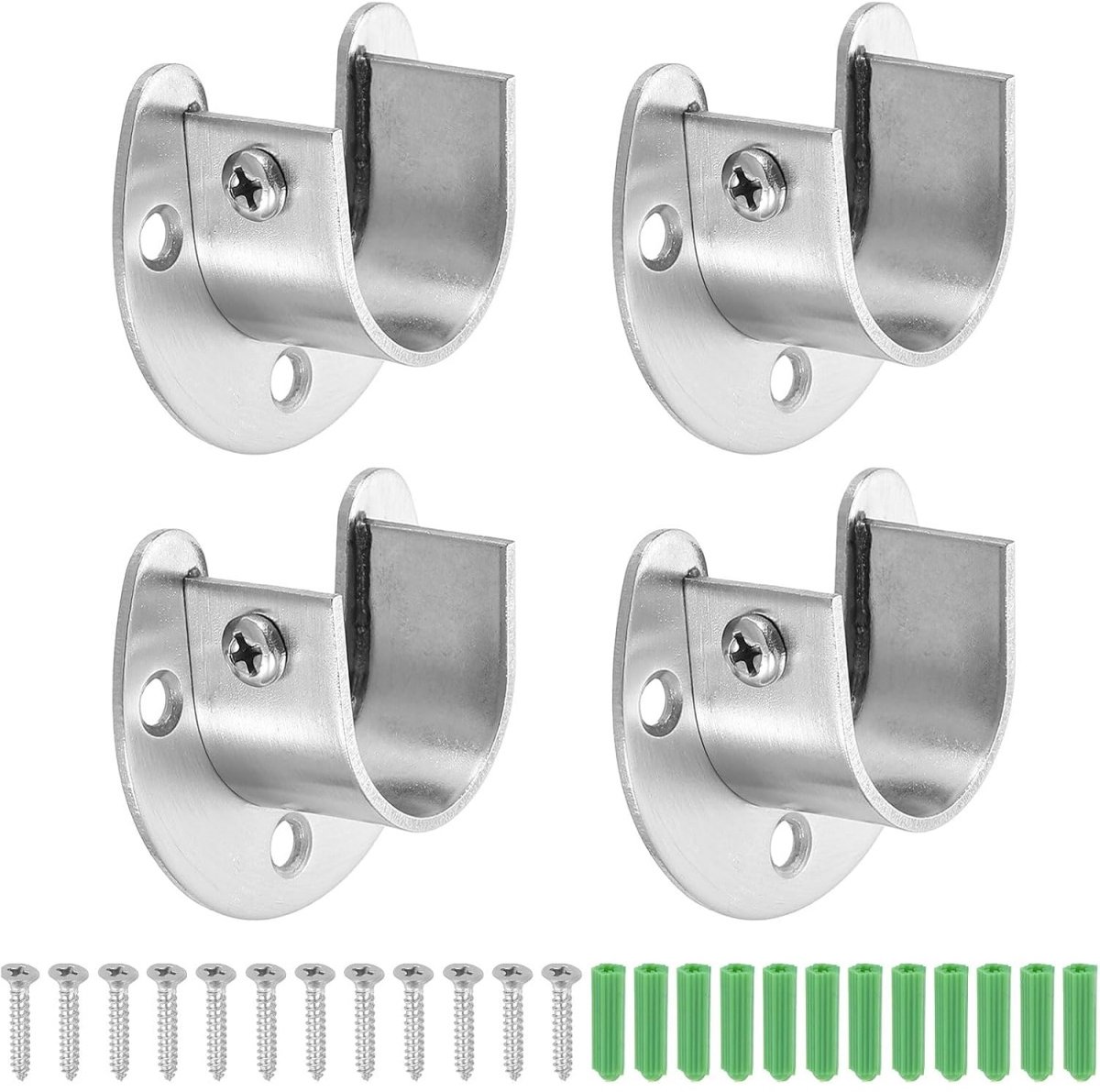longziming - Kledingroede Beugels 4 Stuks - U-vormige Kledingstanghouders - RVS - Voor Kledingroede 25 mm - Kaststanghouder - Zilver