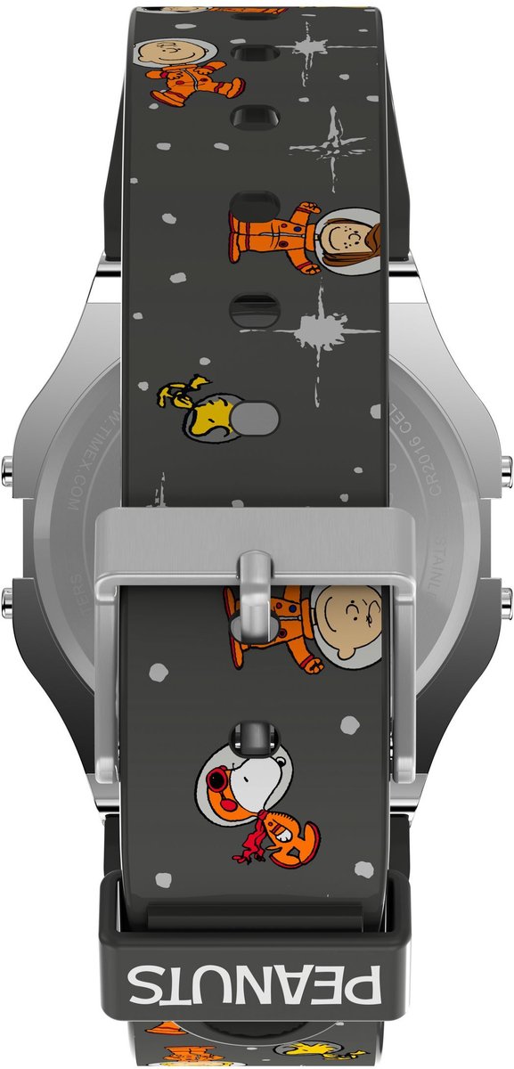 Timex Peanuts T80 - Space Quartz Chronograaf Horloge Zwart En Zilverkleurig Kast Gemaakt Van 100% Loodarm Messing En Een Armband Van 100% Hars 34 TW2W90100AJ