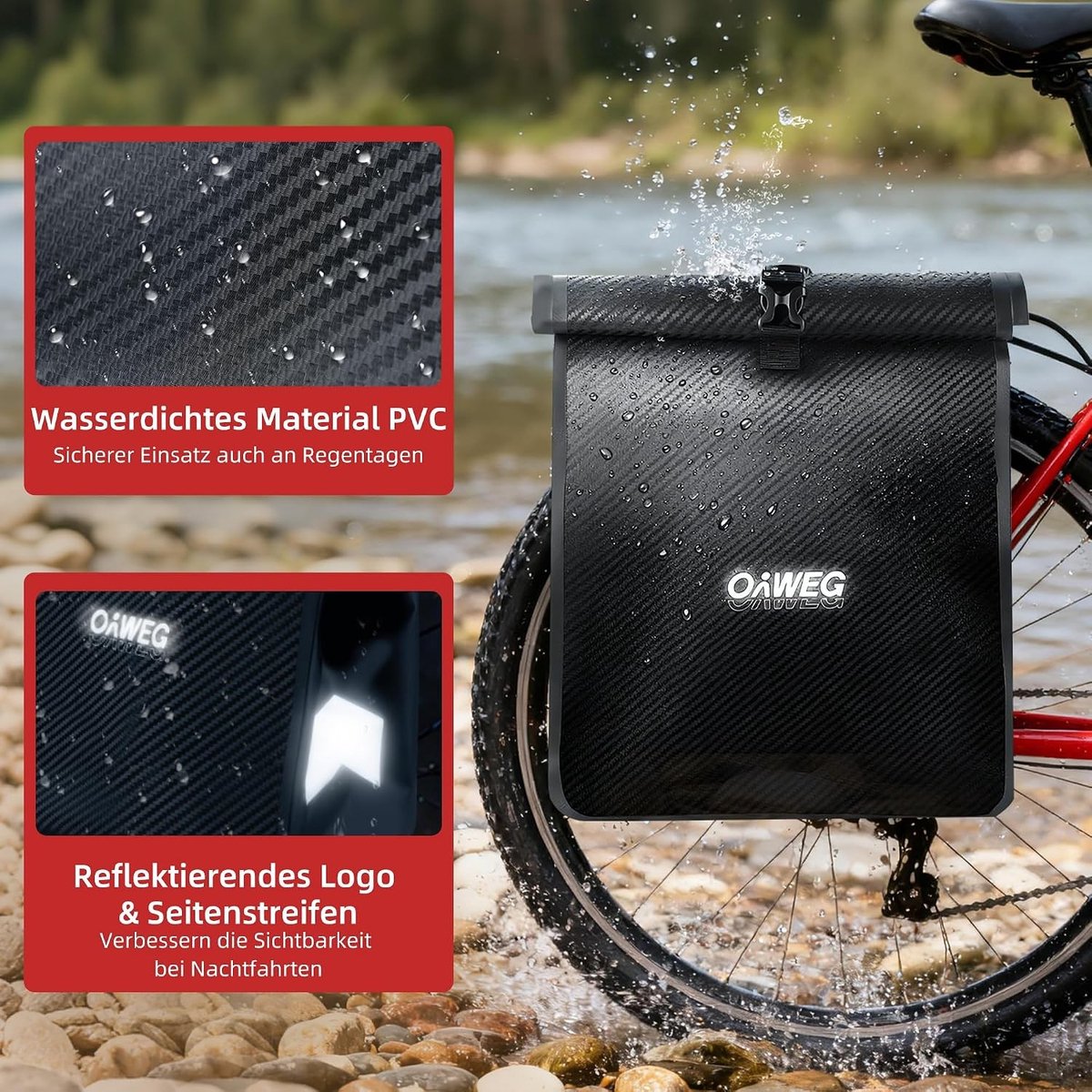 Fietstas voor Bagagedrager - Zwart - 28L - Waterdicht PVC - Voor Pendelen en Fietstochten