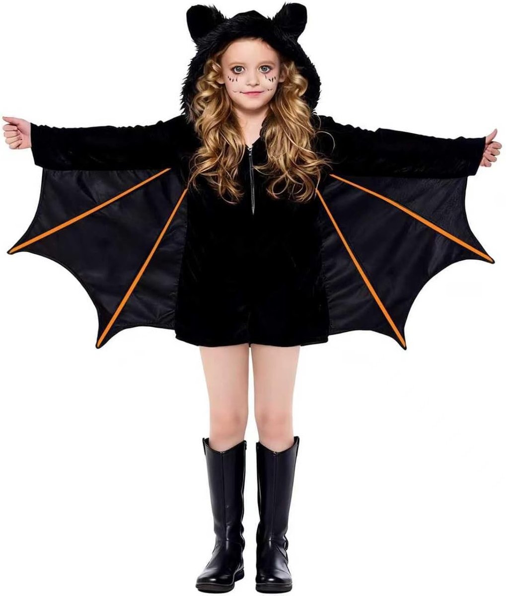 Bat Kostuum voor Kinderen met Cape en Hoed - Zwarte Vampier Outfit voor Halloween en Carnaval S-XL
