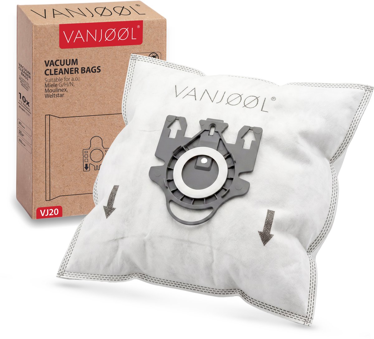 VANJØØL VANJOOL® Stofzuigerzakken voor Miele G/H/N – Geschikt voor Classic C1, Complete C2 & C3, Moulinex & Weltstar – 20 Stuks + 2 Filters – Sterke Filtratie & Perfecte Pasvorm