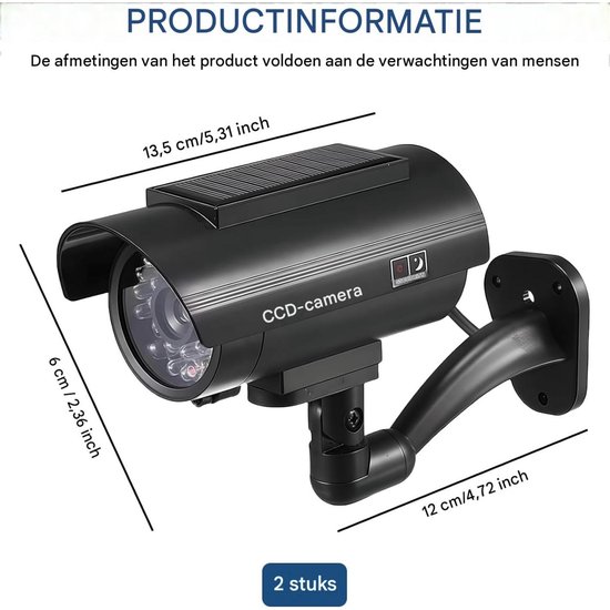 GELLDG 2 Stuks Bewakingscamera's - Fake Camera met Rood Knipperlicht - Solar Dummy Camera voor Binnen en Buiten - Geschikt voor Tuin, Garage en Huis - Kunststof - 13.5x6cm — afbeelding 3