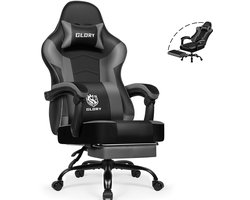 Fukstern Gaming Stoel-Ergonomische gamestoel-155°Verstelbare Rugleunin gaming chair-Inklapbare voetsteun-Geïntegreerde armleuningen-Max. Draagvermogen 150 kg – Grijs