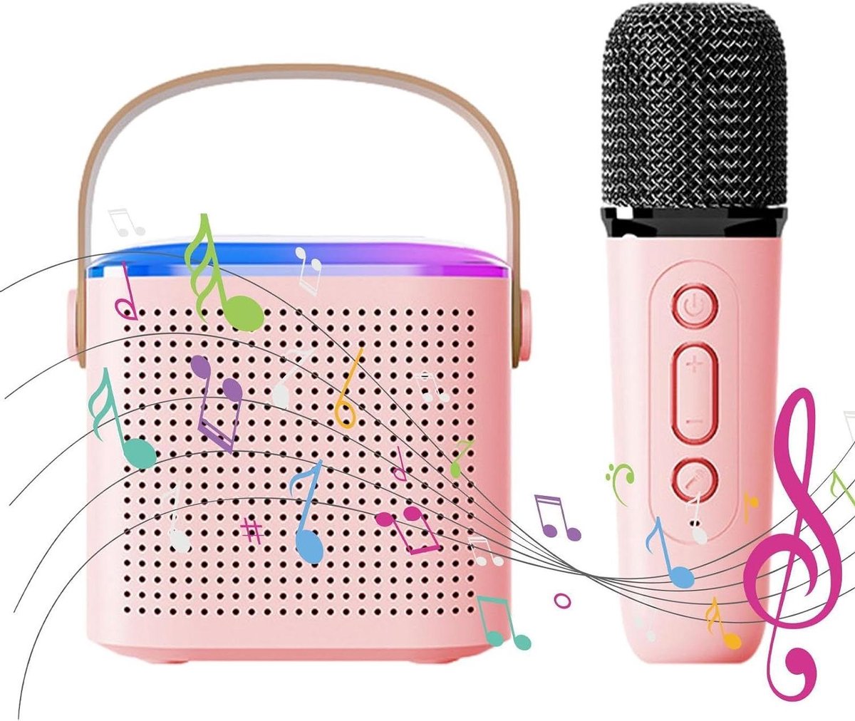 Karaokeset Luidspreker - Draadloze Microfoon - Familie Zangplezier - Subwoofer Geluid - 9.9 x 13.1 x 9.9 cm - Roze Rood