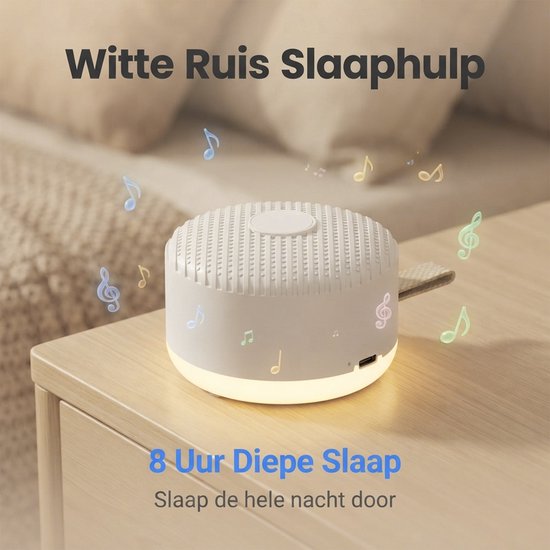 White noise machine - Witte ruis apparaat - TENZHVXI® - 12 geluiden - 20 uur batterijduur - 3 lichtintensiteitsniveaus - Draagbaar - Timer - Oplaadbaar - Geheugenfunctie - Slaapbevorderend - Voor thuis en op reis - Wit — afbeelding 3