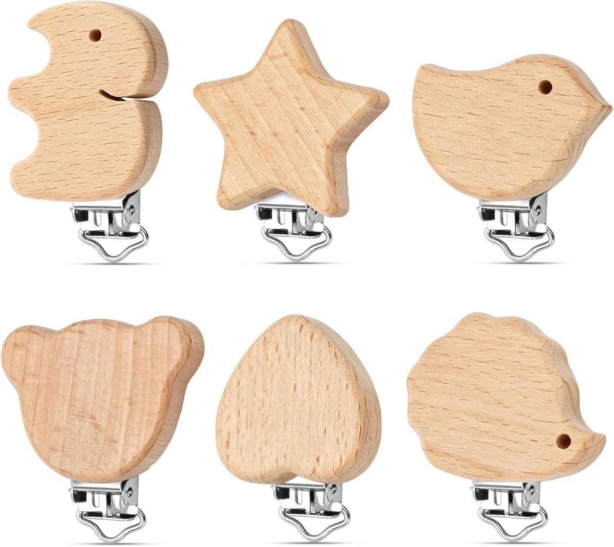 Houten knijpers met natuurlijke metalen sluiting, ideaal voor knutselen en decoratie met diermotieven