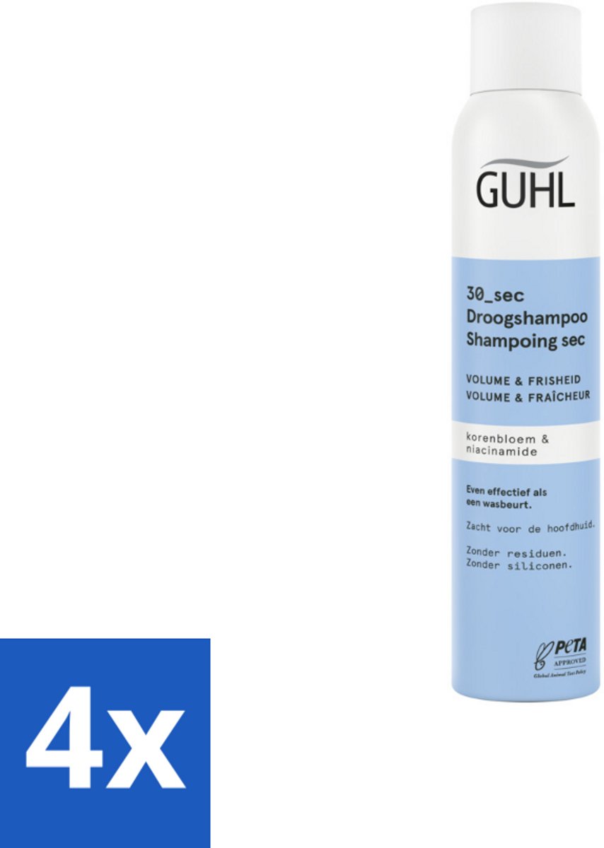 4 x Guhl – Droogshampoo – Volume & Frisheid 30 sec – 200 ml - Droogshampoo - Volume En Frisheid - Snel Resultaat - Korenbloem - Niacinamide