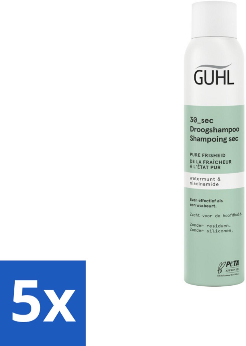 5 x Guhl – Droogshampoo – Pure Frisheid 30 sec – 200 ml - Droogshampoo - Fris Haar - Watermunt - Niacinamide - 30 Seconden