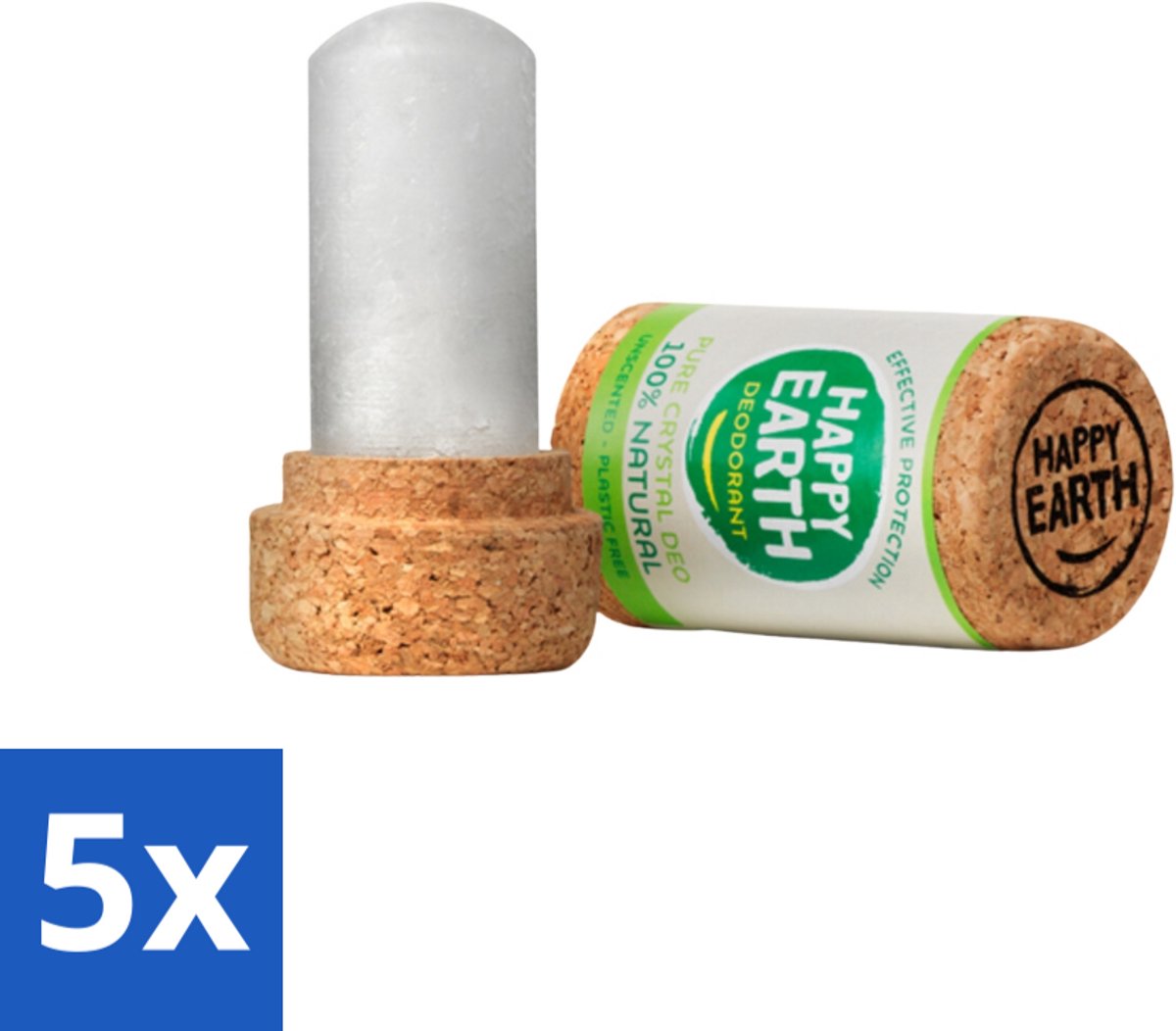 5 x Happy Earth – Deodorant Crystal – 100% Natuurlijk Unscented – 90 g - Geurloze Deodorant - Hypoallergene Deodorant - Kristal Deodorant - Natuurlijke Deodorant - Gevoelige Huid